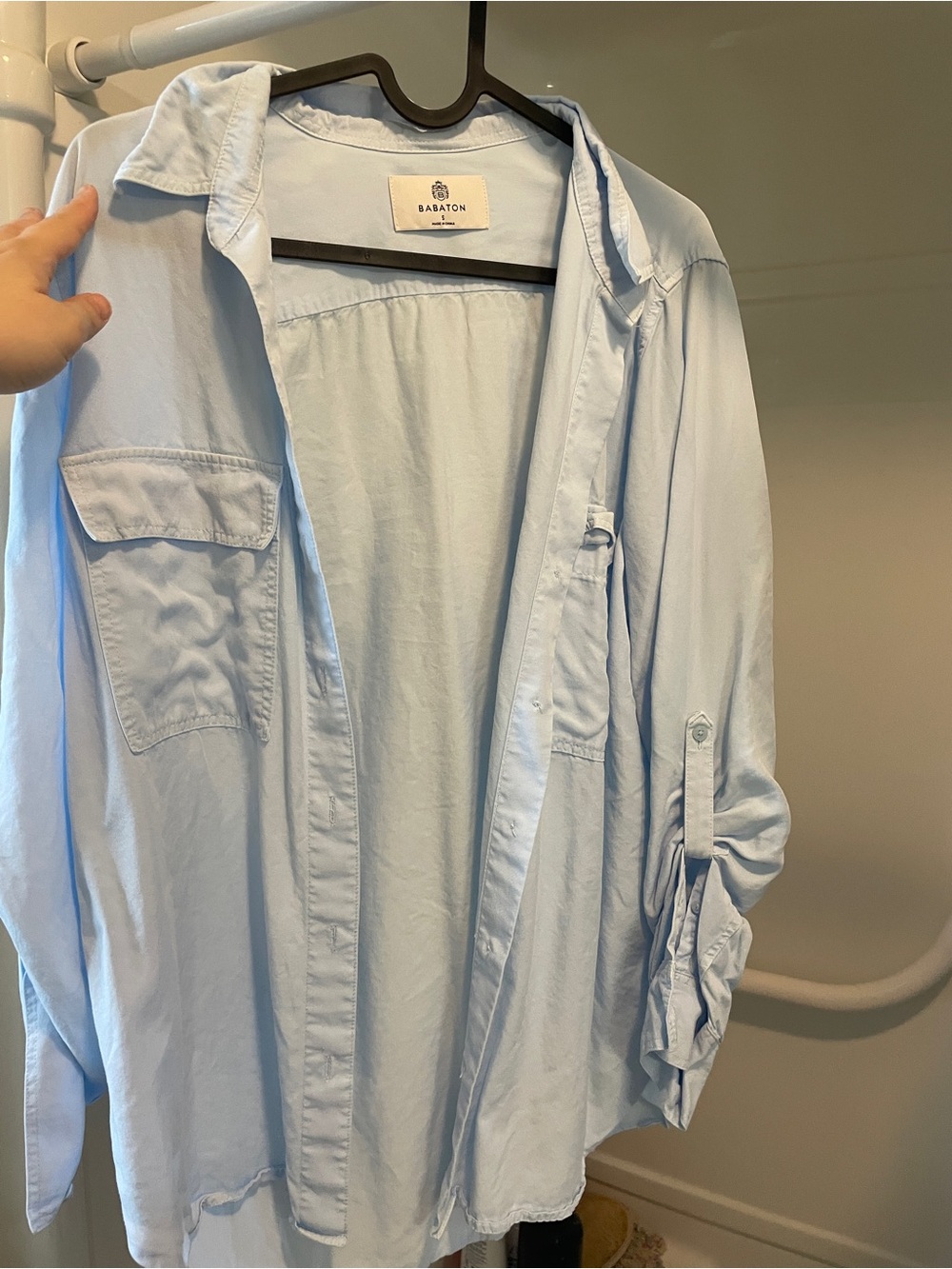 Babaton Aritzia Classic Light Blue Utility Shirt Button-Up Pocket Blouse S